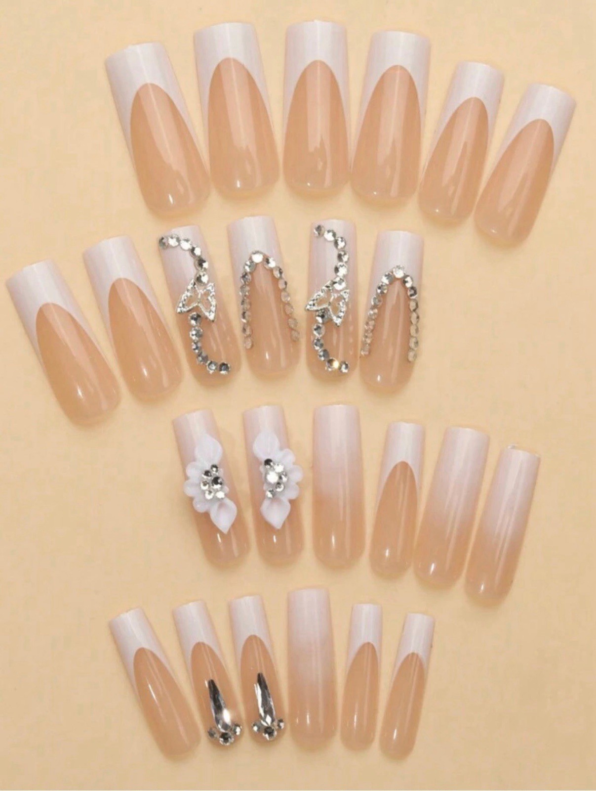 3D Flower Design Gemstone Press On Nails