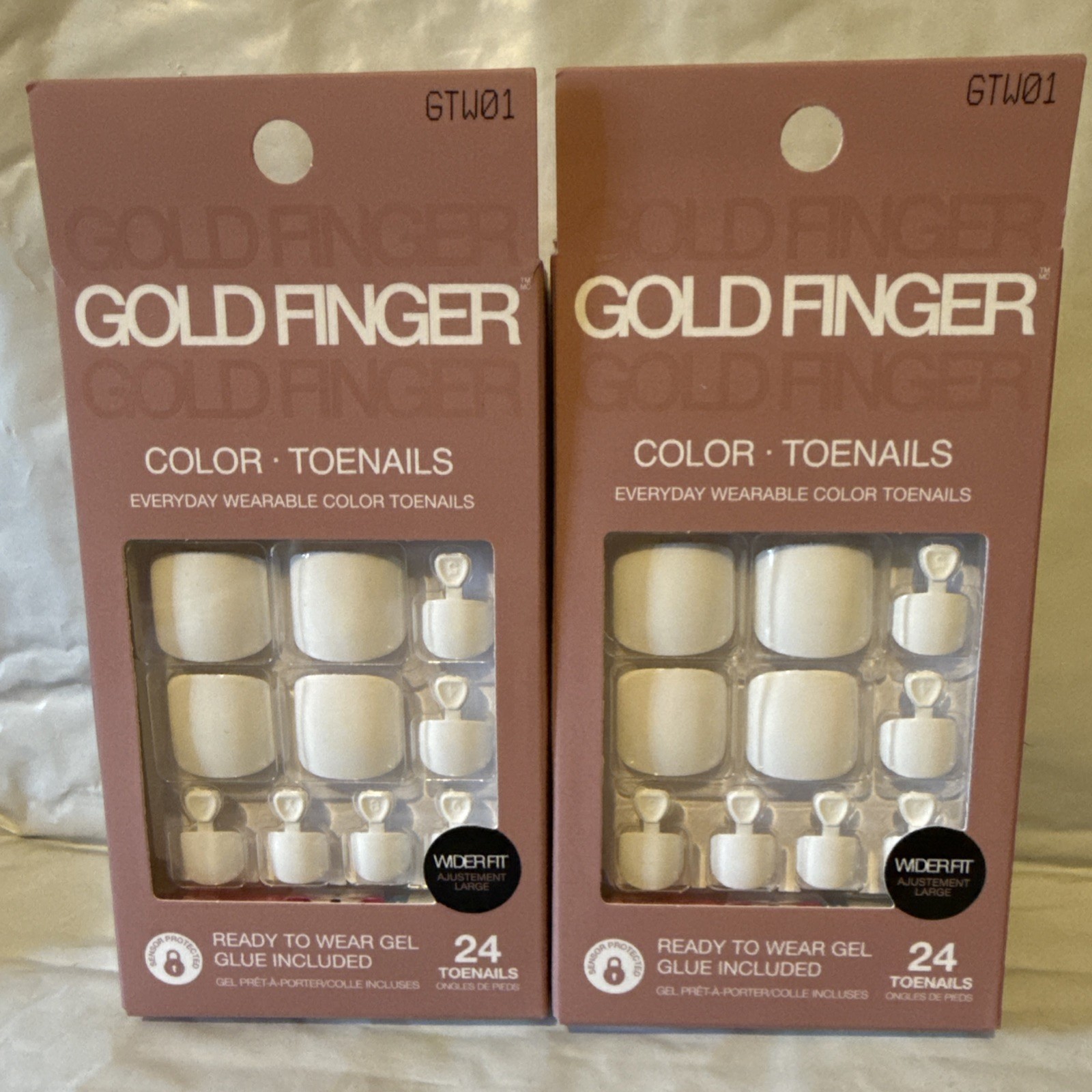 2 pack Gold Finger Color Toenails 2pk White Wider Fit Ready To Wear Gel 24ct