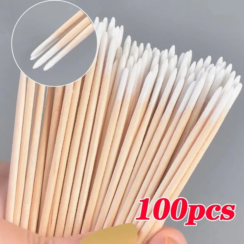 100PCS Nail Orange Wood Sticks Cotton Tip Cuticle Pusher Manicure Tool