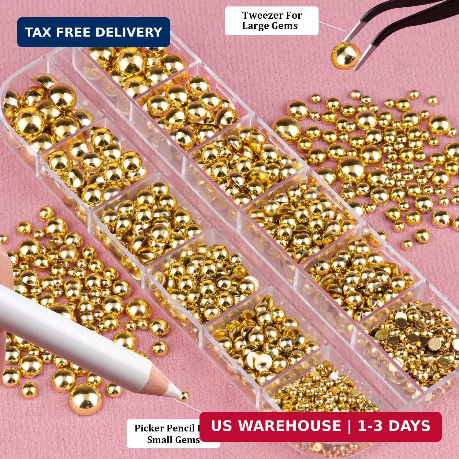 Gold Nail Charms and Gems, Half Round Flatback Pearl Nail Charms, Nai