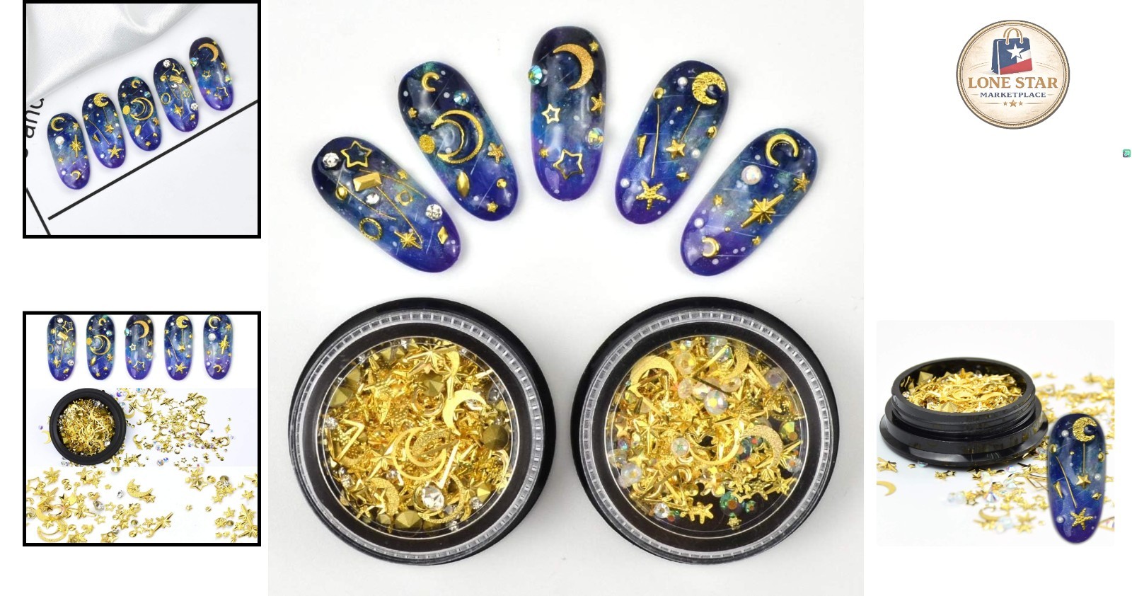 3D Gold Star & Moon Nail Charms – Sparkle Rhinestone Art for Valentine’s Day