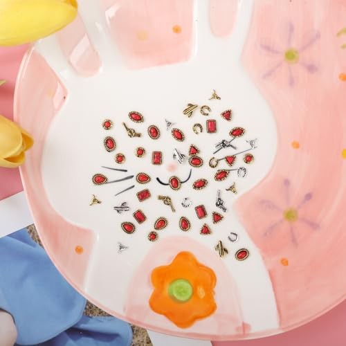 50 PCS Western Nail Charms – Turquoise Charms 3D Multi Shapes Western Nail Red