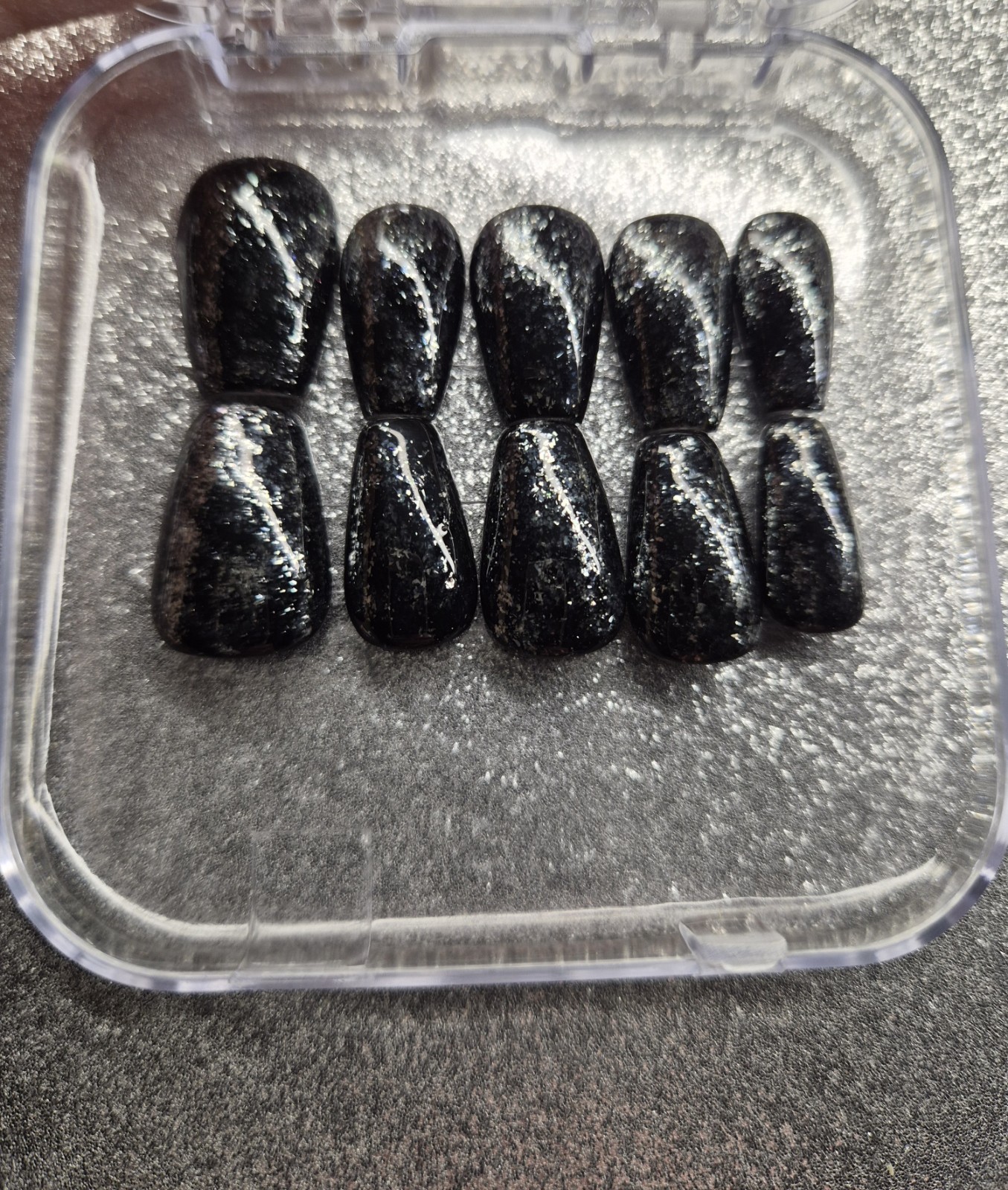 Black Silver Glitter Square Press-On Nails Set Pre-Designed Full Cover