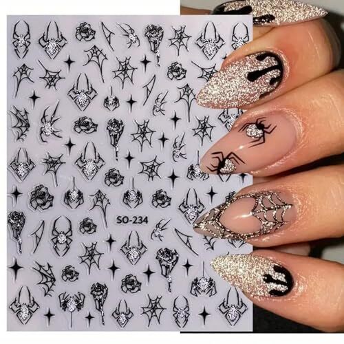 6 Sheets Halloween Nail Stickers Nail Decals Self-Adhesive Silver Glitter A7