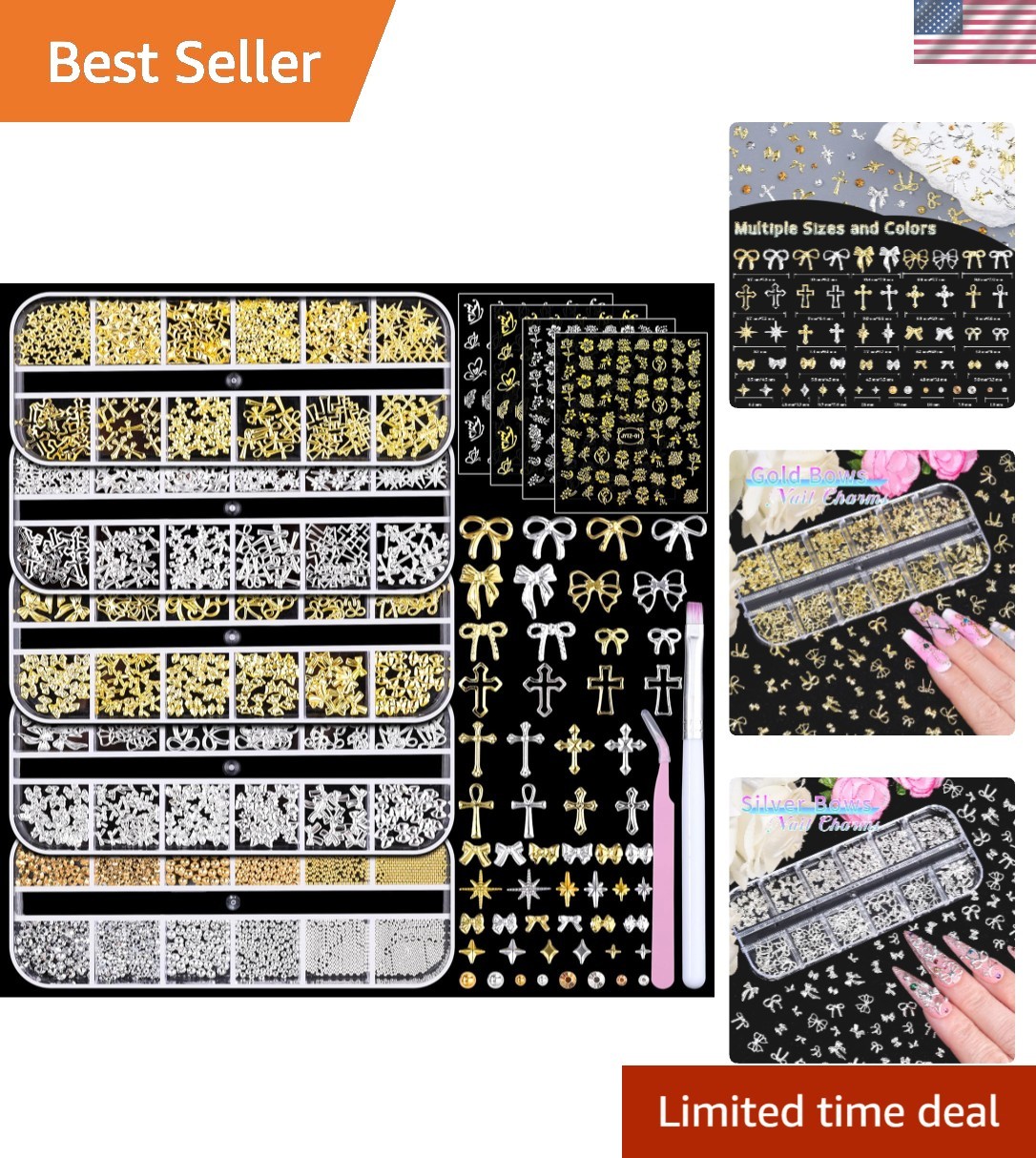 Small Round & Star Nail Art Jewels Set with Application Tweezers & Wax Pen