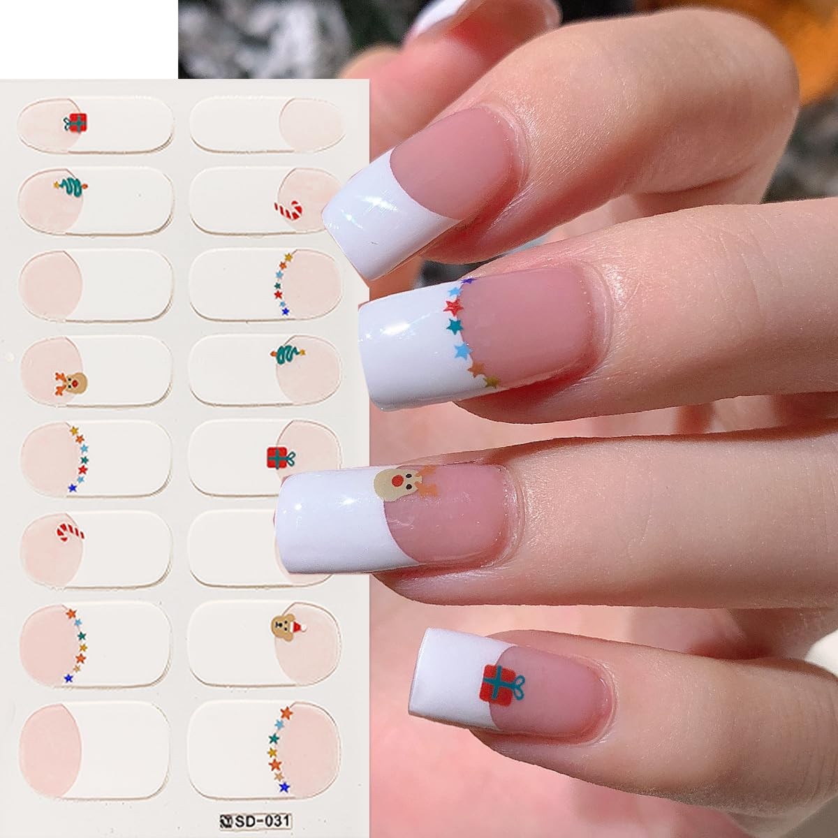 6Sheets Christmas Nail Strips Christmas Tree Full Nail Wraps Stickers Santa C…