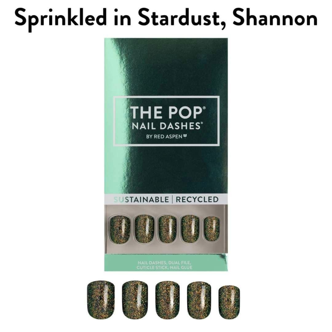 Red Aspen Press On Nails- Sprinkled In Stardust, Shannon Short Square Glitter