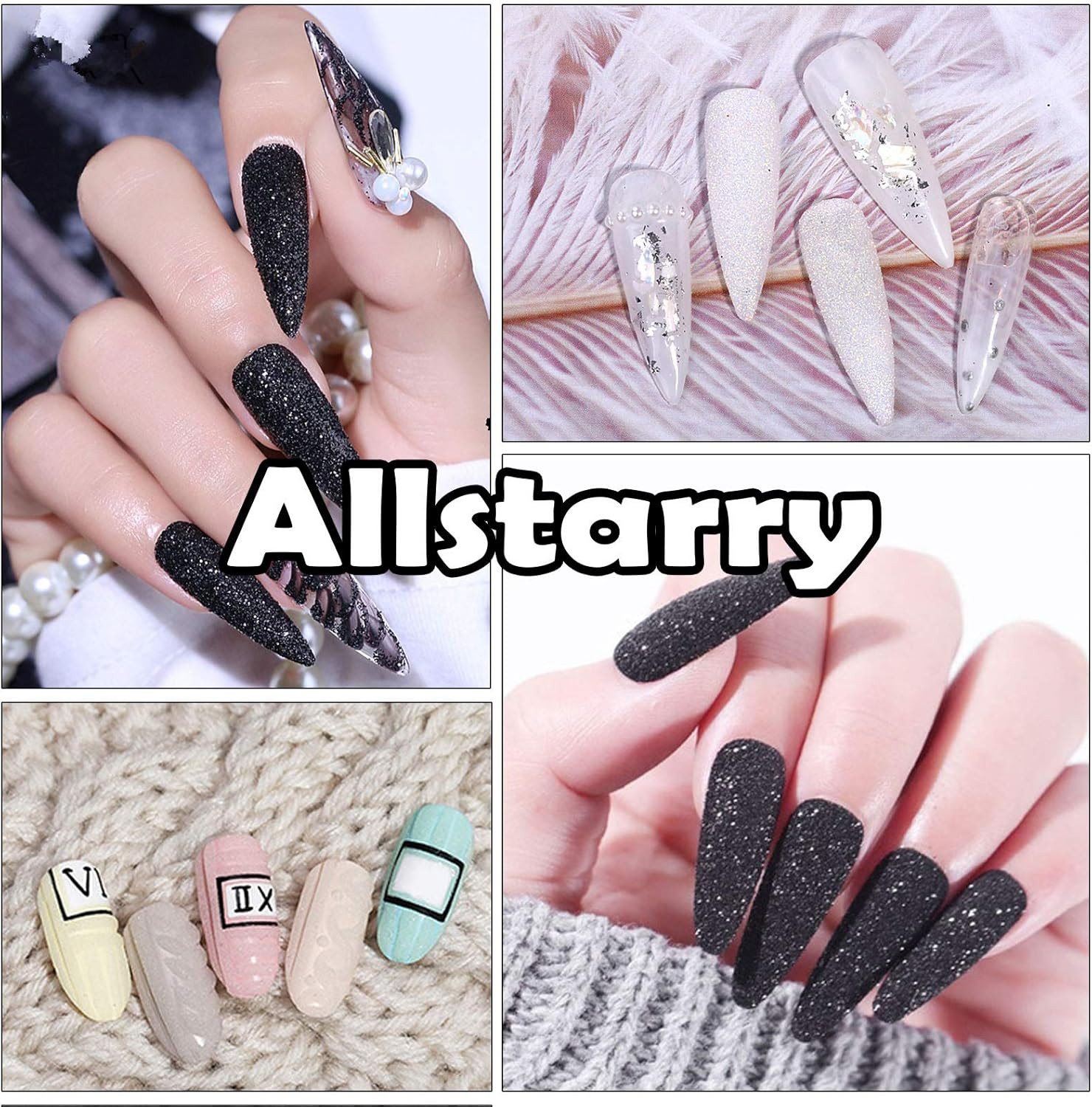 2 Colors Nail Glitter Dust – White Black Sand Powder Shining Sugar Effect Glitte