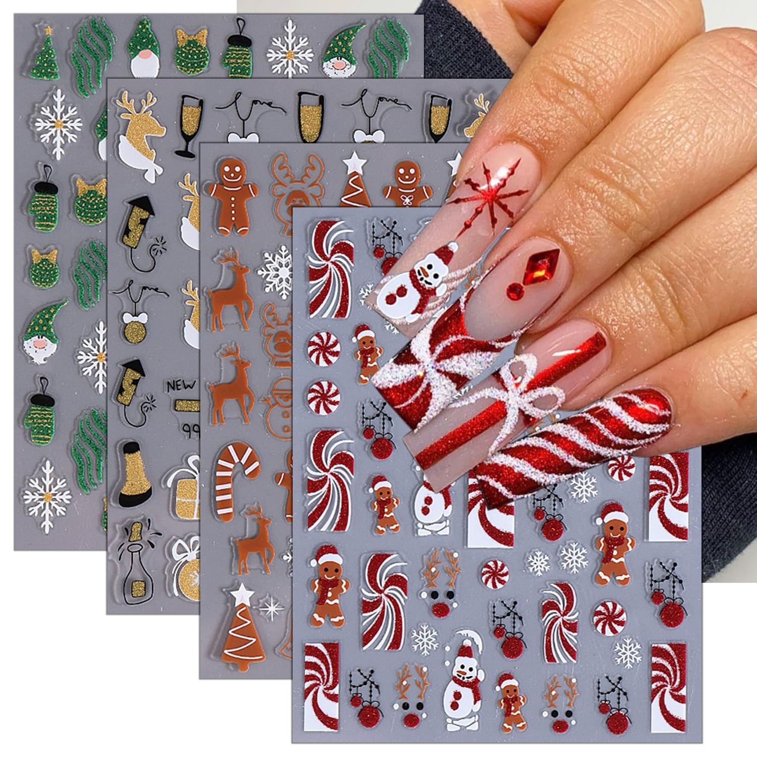 New Year Nail Stickers 3D Self-Adhesive Decals Decoration Supplies for Women