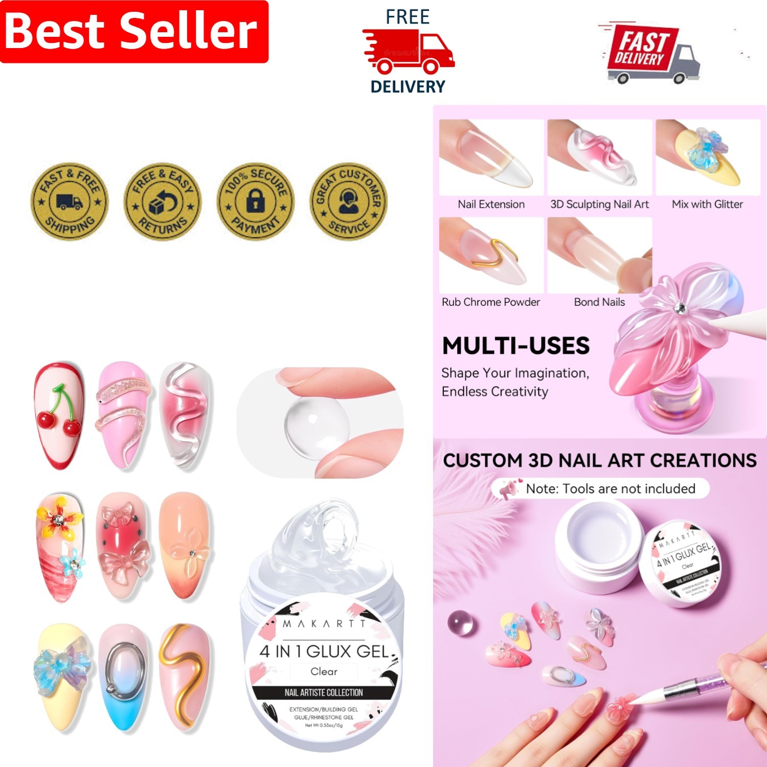 Non-Sticky 3D Sculpting Nail Gel – 15ml Solid Builder for Stunning Art Creations