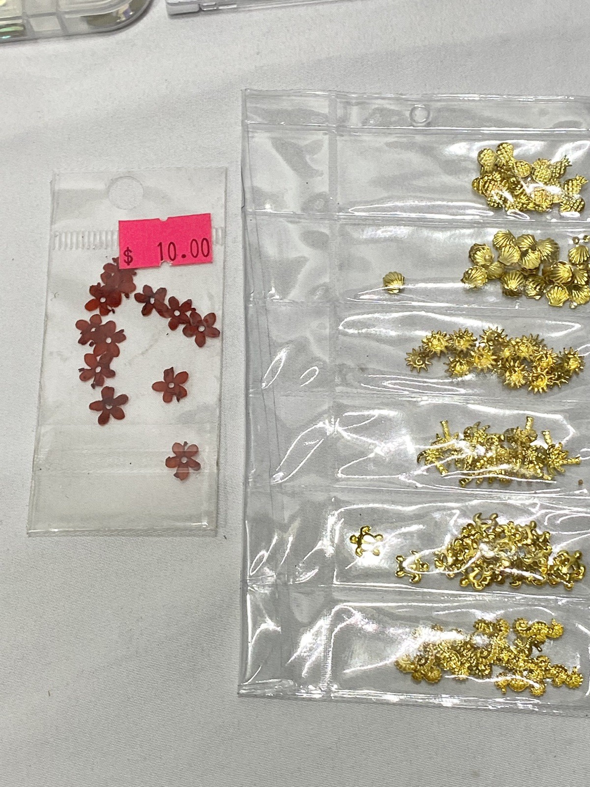Nail Art Lot of 13- Glitter Sealable Containers, Stickers, Gems, Gold decals, ++