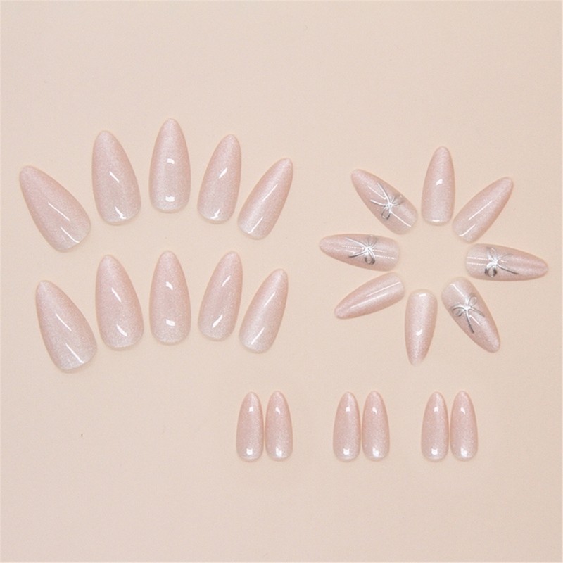 24pcs Glossy Press On Nail Almond Cats Eye False Nail For Fashionable Women
