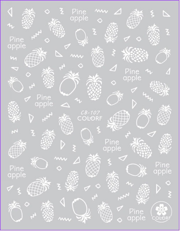 Nail Art 3D Decal Stickers White Design Pineapple CB107