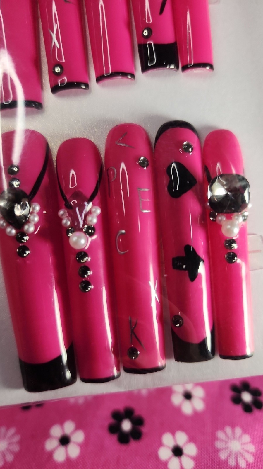 Medium Size Super Long Hot Pink Y2K Square Press-on Nail Set