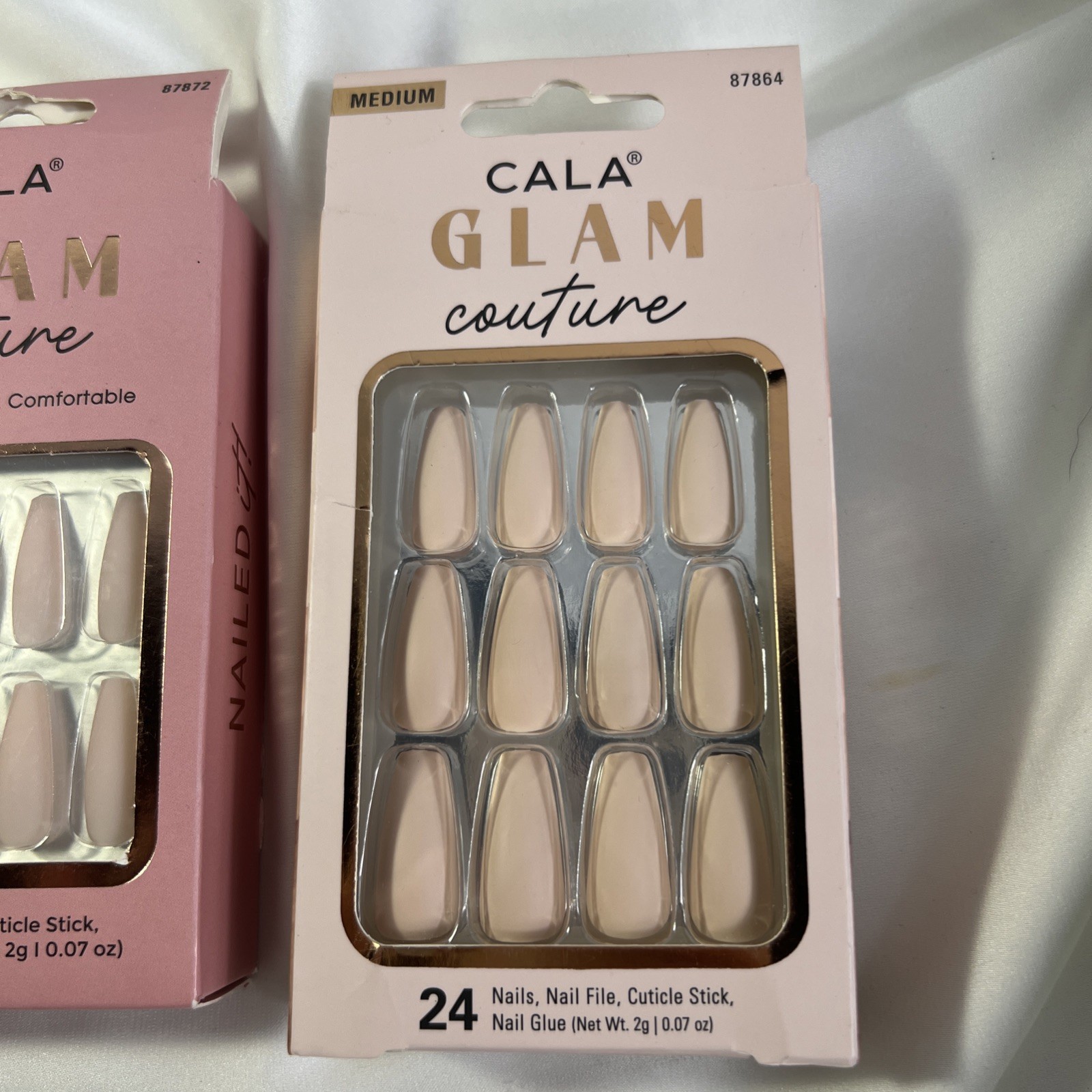 Cala Glam Contrite Press On Nails 2 Pack Medium Pink & Nude With Nail Glue New