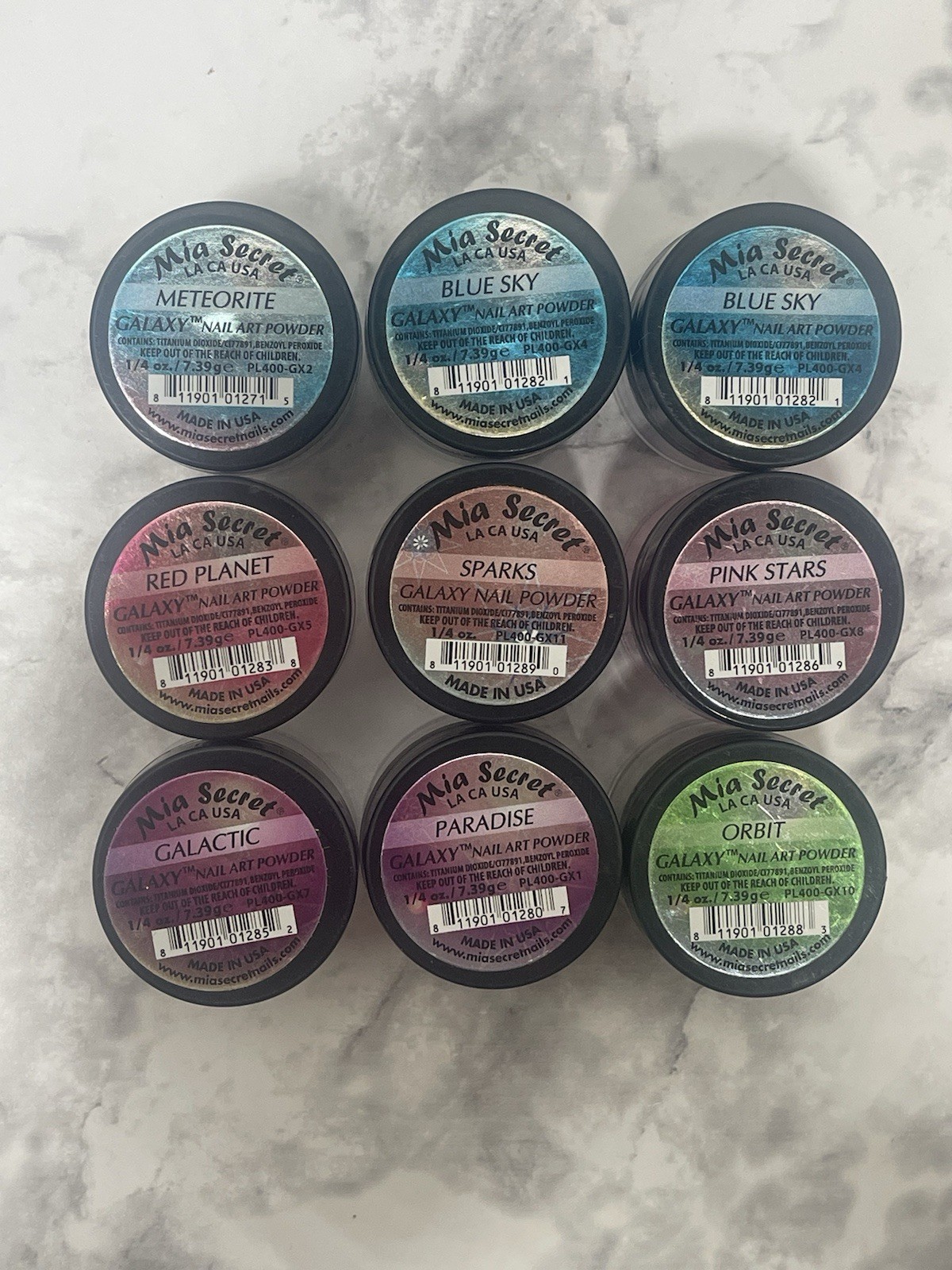 Mia Secret Nail Art Acrylic Professional Powder Galaxy Glitter Set Lot of 9