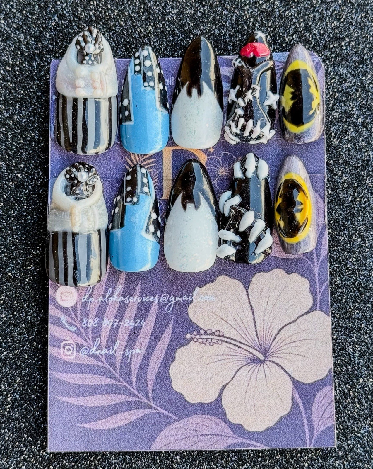 Handmade Custom Batman Returns Press On Nail Art | Catwoman Dark Knight Winter
