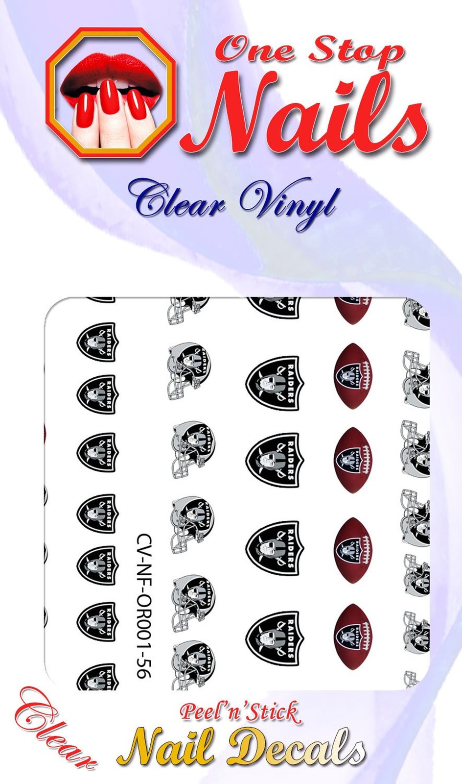 Oakland Raiders clear vinyl PEEL’n’STICK nail art decals/sticker CV-NF-OR001