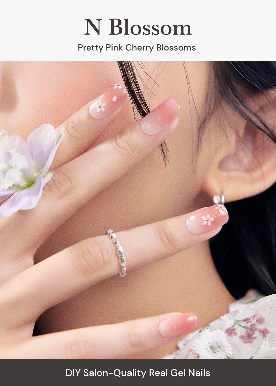 Semi Cured Gel Nail Strips (N Blossom) – Nude, Ombre, Works with Any UV/LED L…