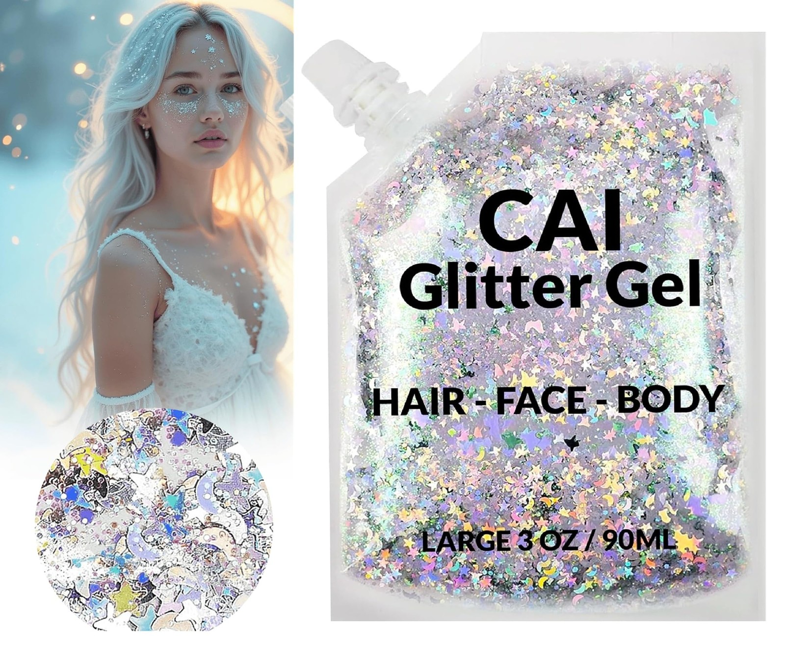 Face, Body Hair Glitter Gel – Halloween Glitter for Kids and Women – 3 Oz Co…