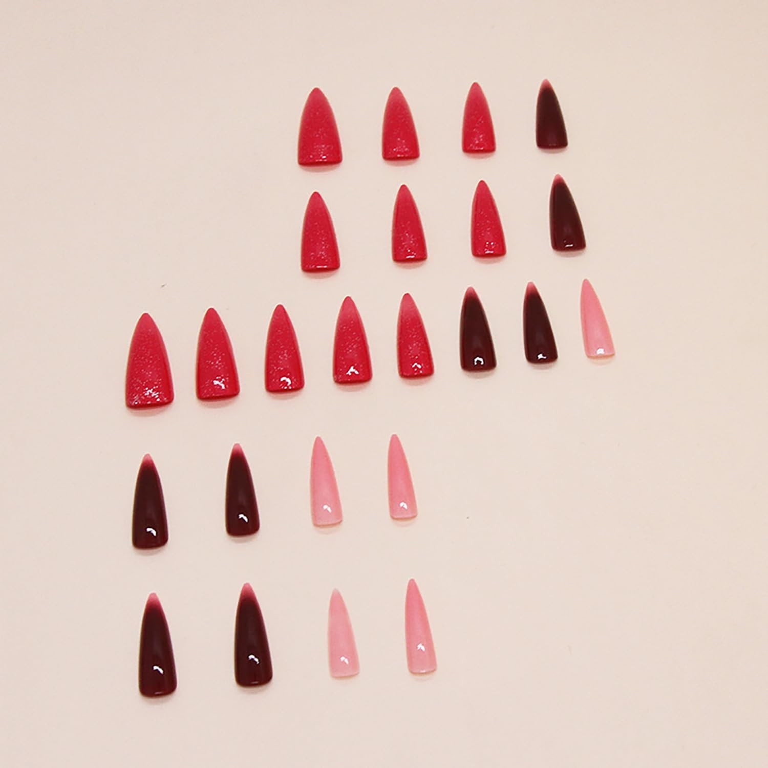 Press on Nails Long Length Almond Tip False Nails Red Gradient Glitter Powder…