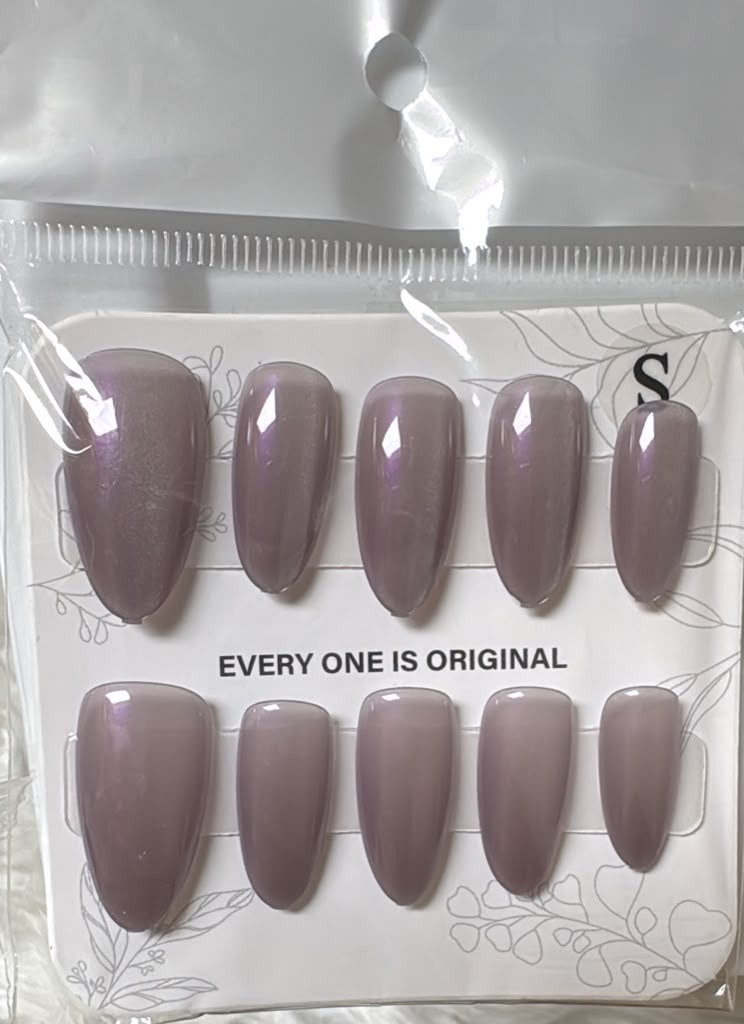 Elegant Dusty Mauve Grey Pearl Glossy Almond Press-On Nails – Small