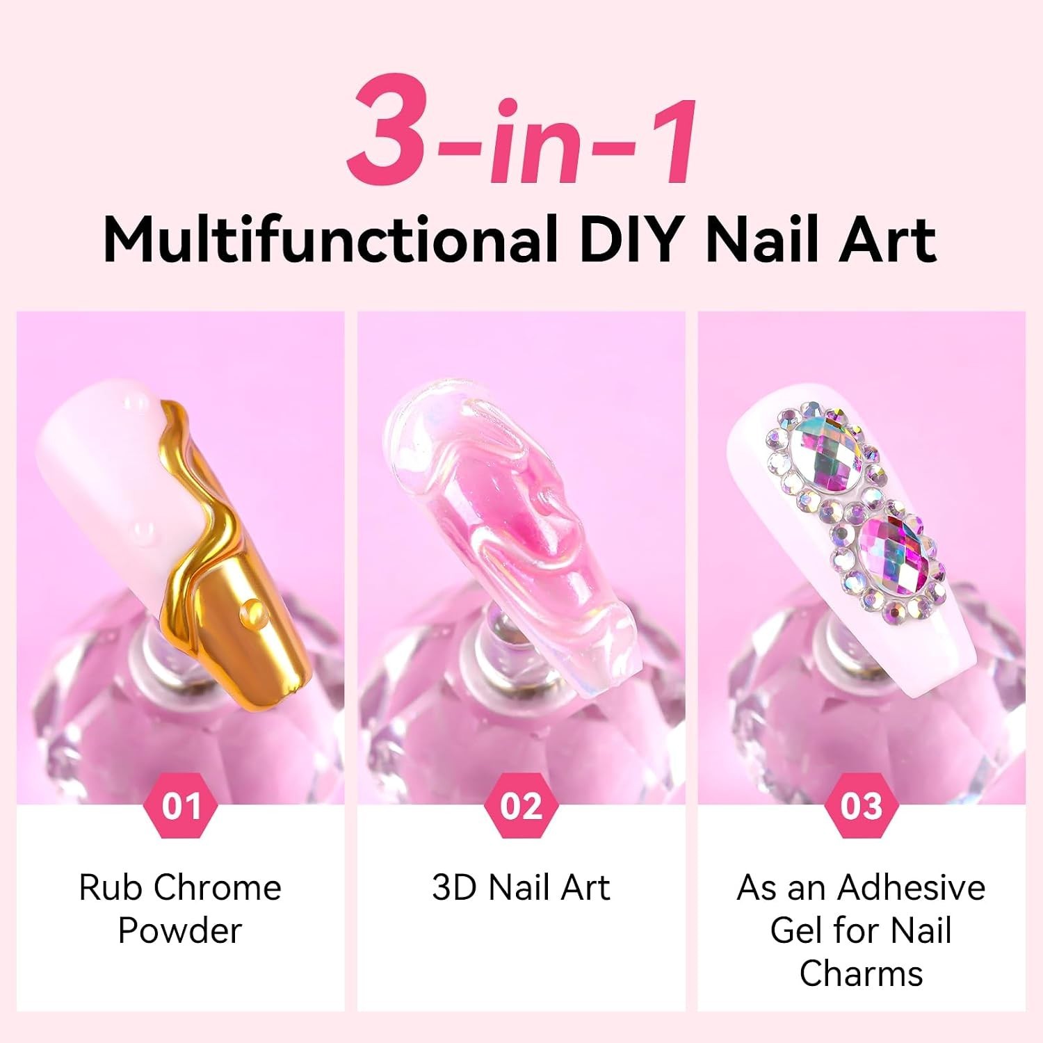3D Gel Nail Art & Chrome Powder Kit – 15g Sculpting Gel Set for Stunning Designs