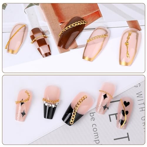 8 Strips Nail Art Chains Metal Chain Nail Charms Gold Nail Jewelry Chains 3D