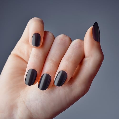 KISS Gel Fantasy Press-On Nails, Jelly Queen Black Short Oval, 28 Nails + Glue