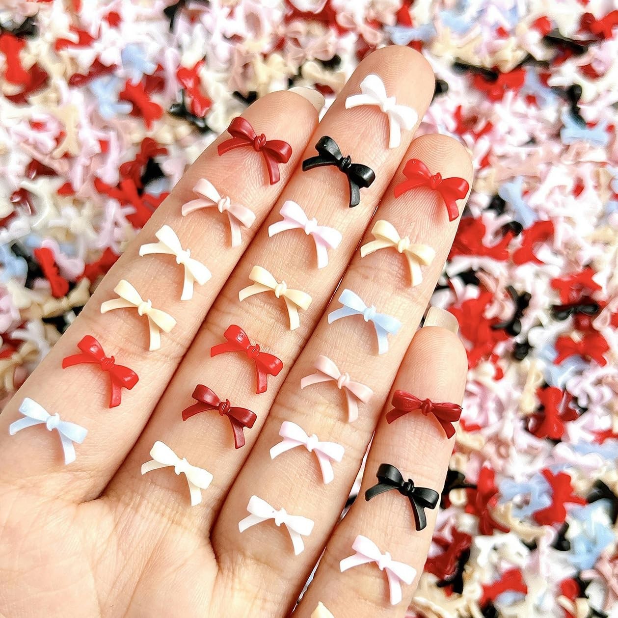 300PCS Bow Nail Charms Colorful 3D Bowknot Charms