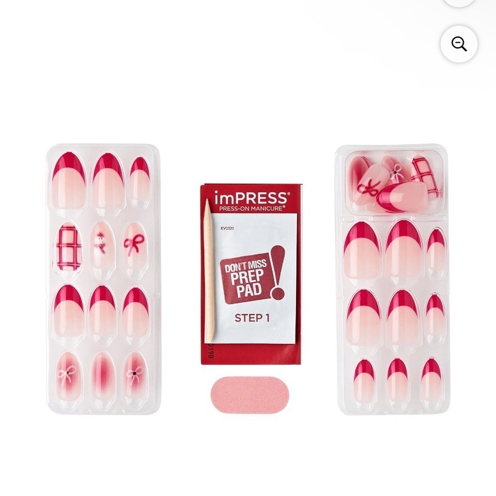 imPRESS Holiday Press on Nails, Yule Be Happy, Pink, Medium Almond, 30 Count