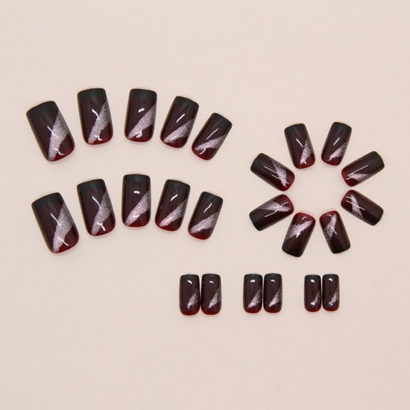 24x Cats Eye False Nail Medium Length Press On Nail Glossy on Nail
