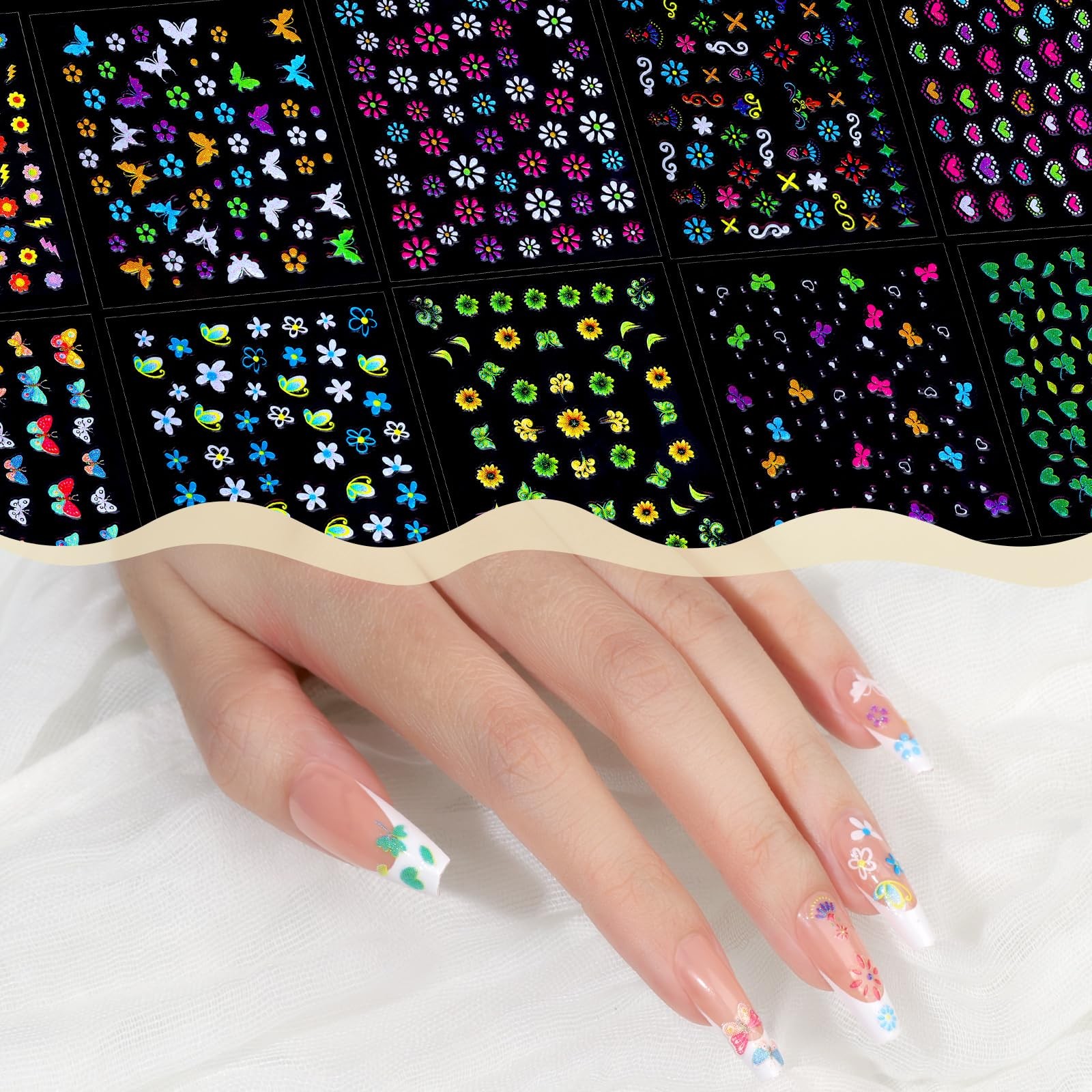 FANDAMEI Nail Stickers for Girls, 30 Sheets Cute Kids Multicolor