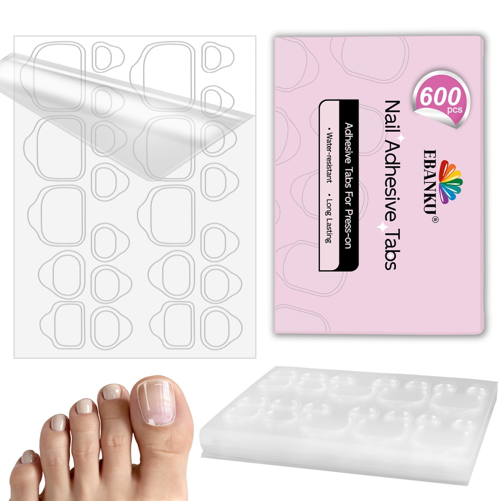Nail Adhesive Tabs 600PCS Double Sided Transparent 12 Sizes 25 Sheets Toenail
