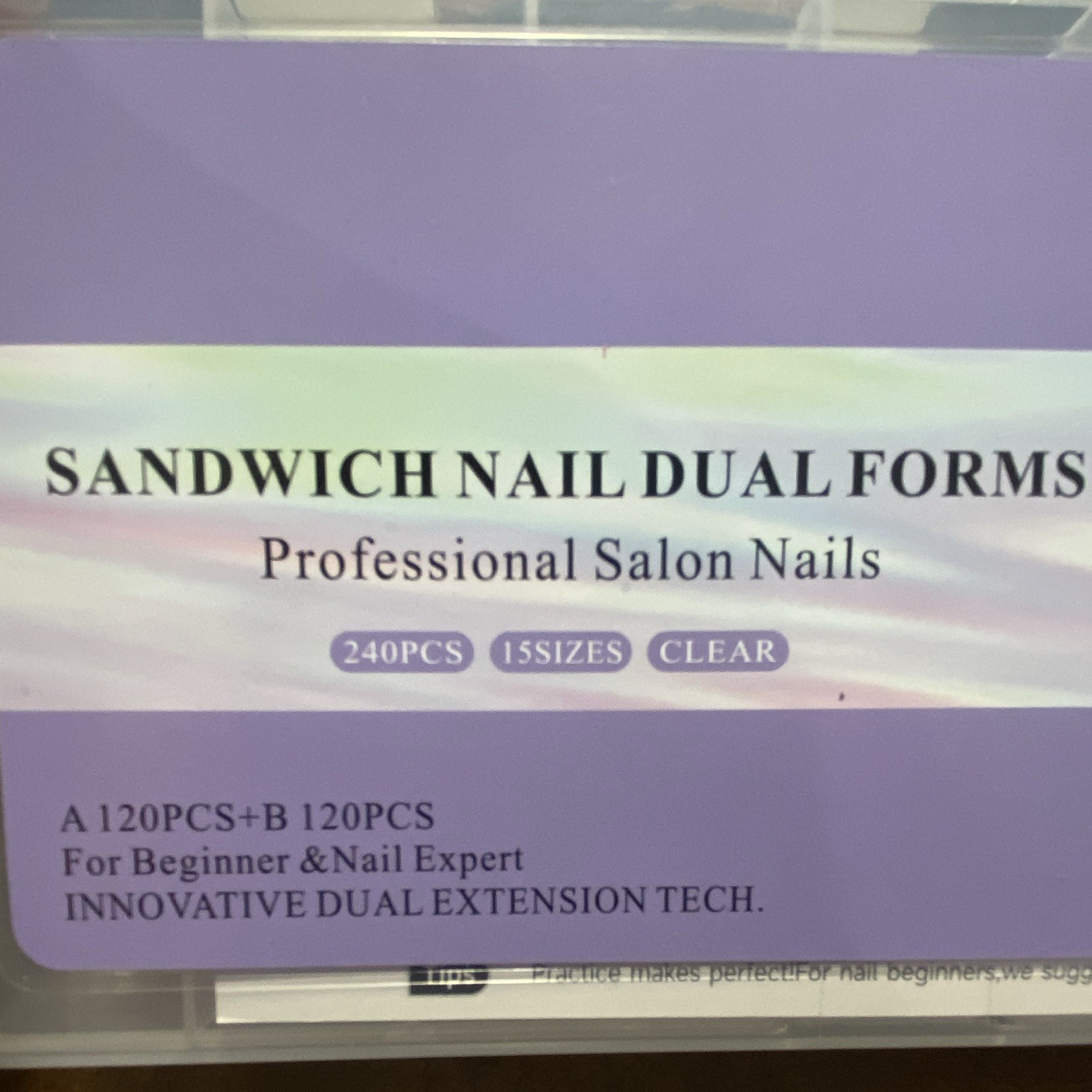 Sandwich Nail Dual Forms Clear Coffin Long Plastic Nail Tips 240pcs 15 Sizes