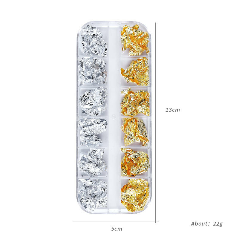 12 Grids Nail Art Gold Silver Foils Paillette Chip Flakes Wraps Decor Nails Tips