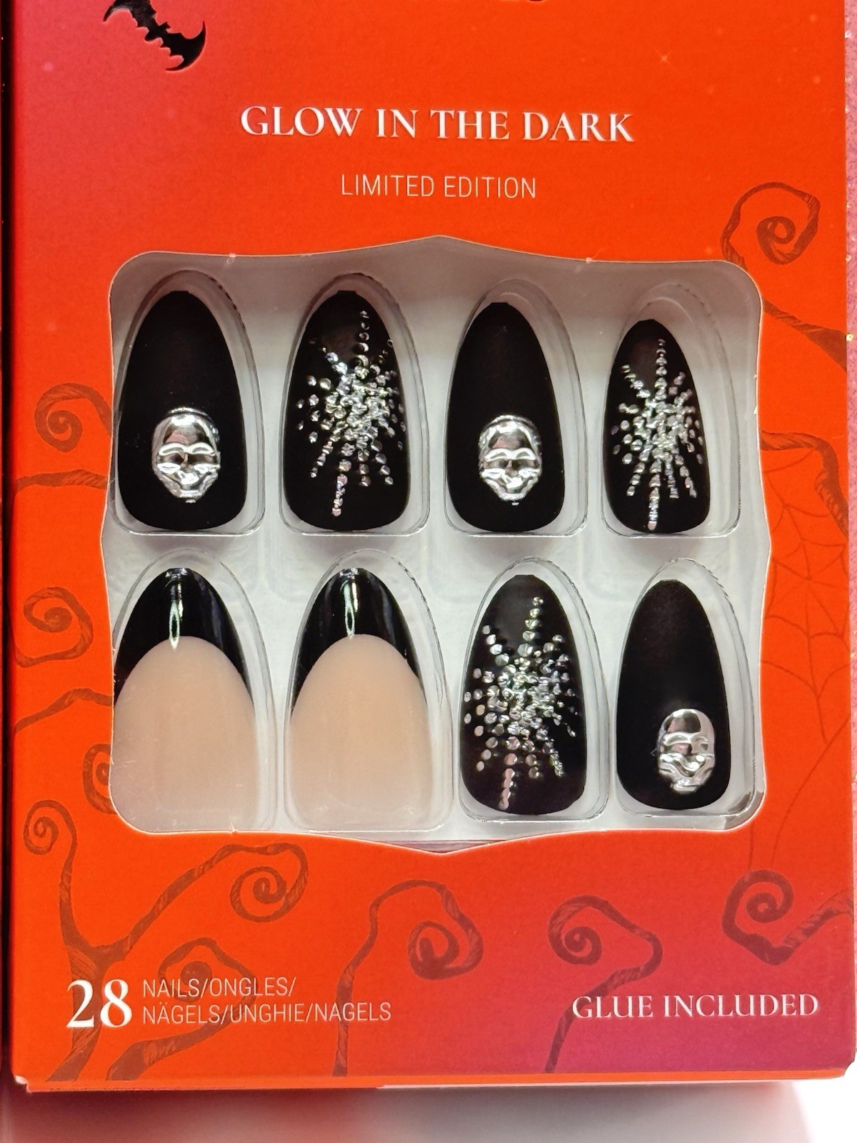 Kiss Voguish Fantasy Press-On Nails Halloween Medium Black Skull 20608 Lot Of 2