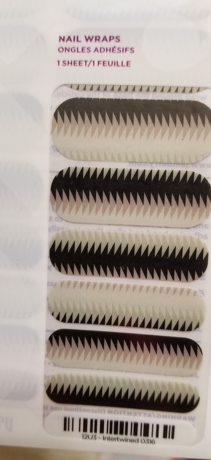 New JAMBERRY Nail Wraps INTERTWINED Full Sheet RETIRED Black White Brown