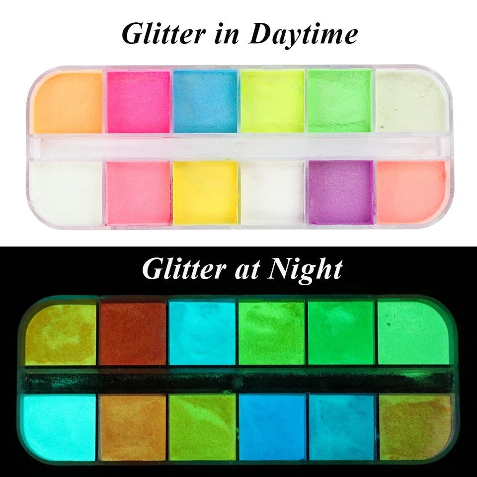 12 Colors Acrylic Luminous Fluorescent Powder Glow In the Dark Nail Art Pigment