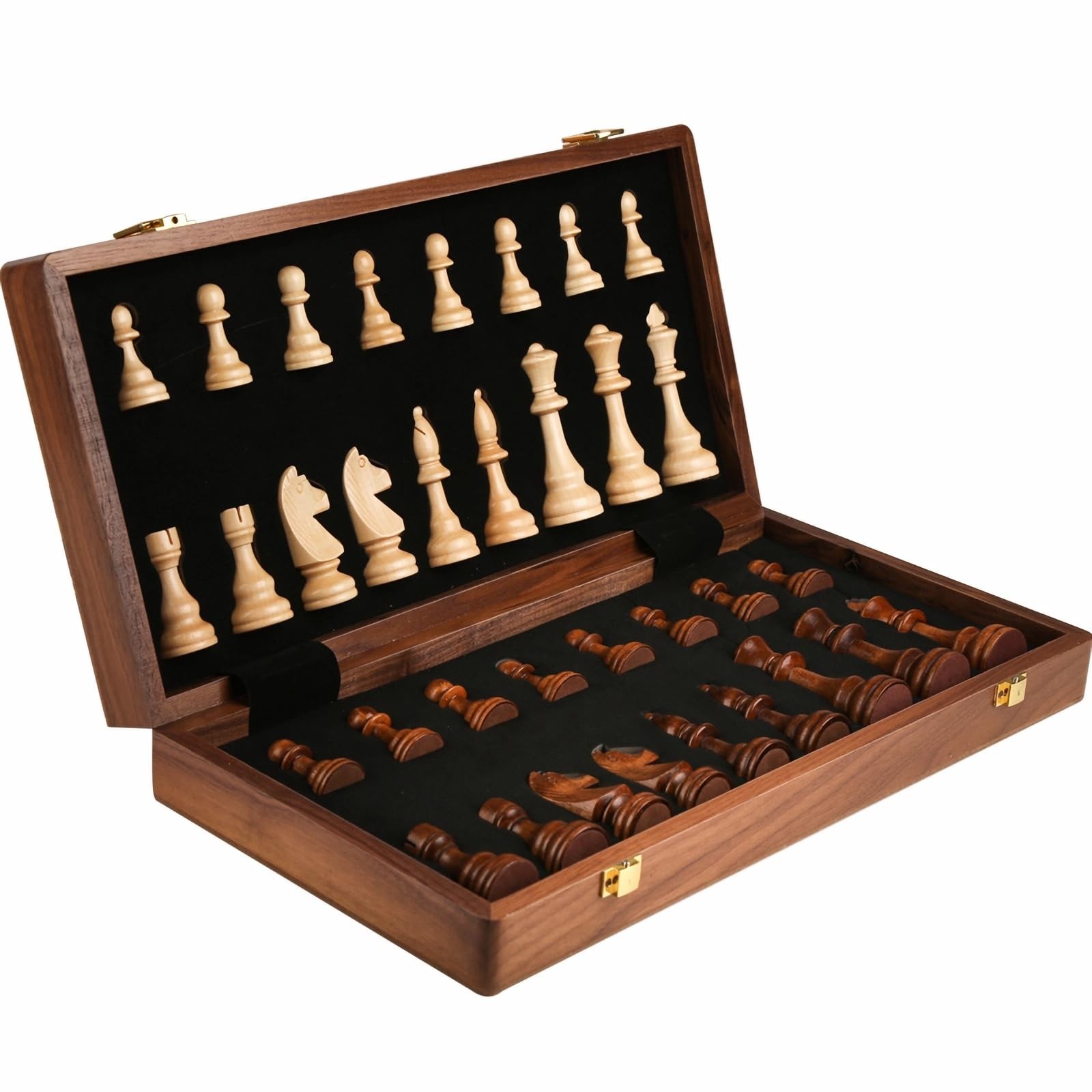 15” Walnut Chess Set with Storage Board for Adults & 15 inches, Brown