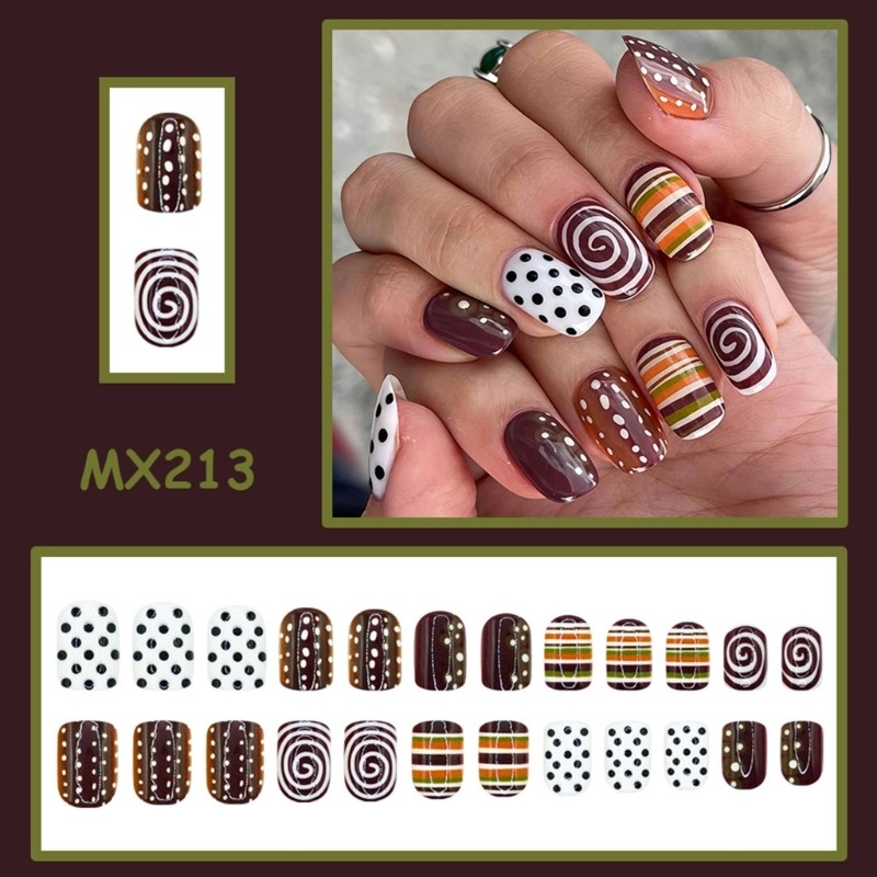 Brown Patterned Press On Nail for Quick Daily and Party Styling False Nail