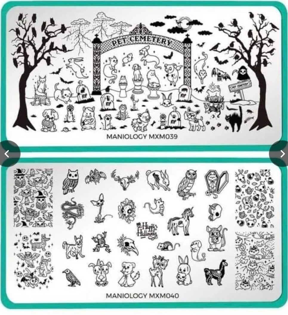 HTF Maniology Halloween Nail Stamping Plates Metal MXM039 MXM040 Complete Set