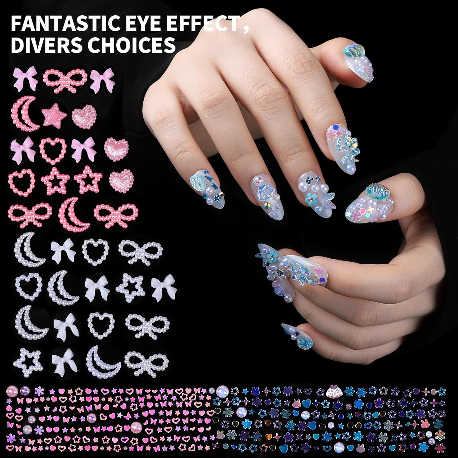 FAMDAMEI 24 Grid Nail Charms, Nail Art Kit with Multi Shapes Nail Charms and …