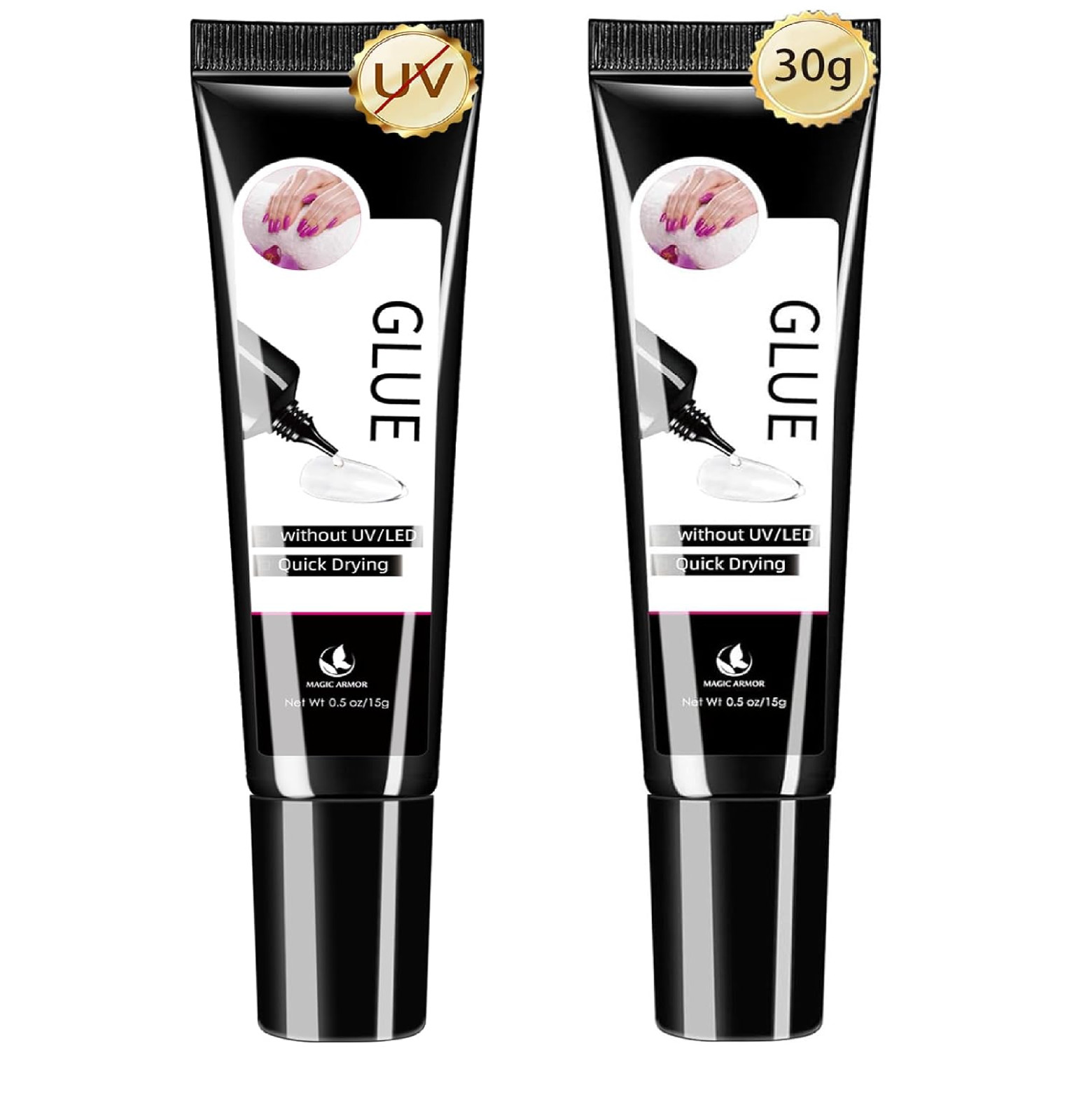 2 x 15g Semi Solid Nail Glue for Press On Nail, No Need for UV Lamp Super Strong