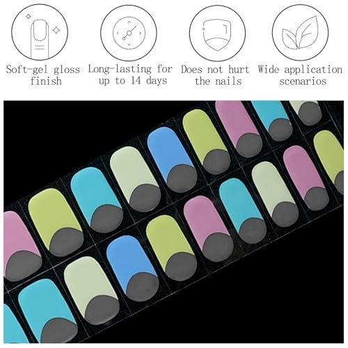 Pink Blue Gel Nail Strips – Semi Cured – 29 Colorful French Tip