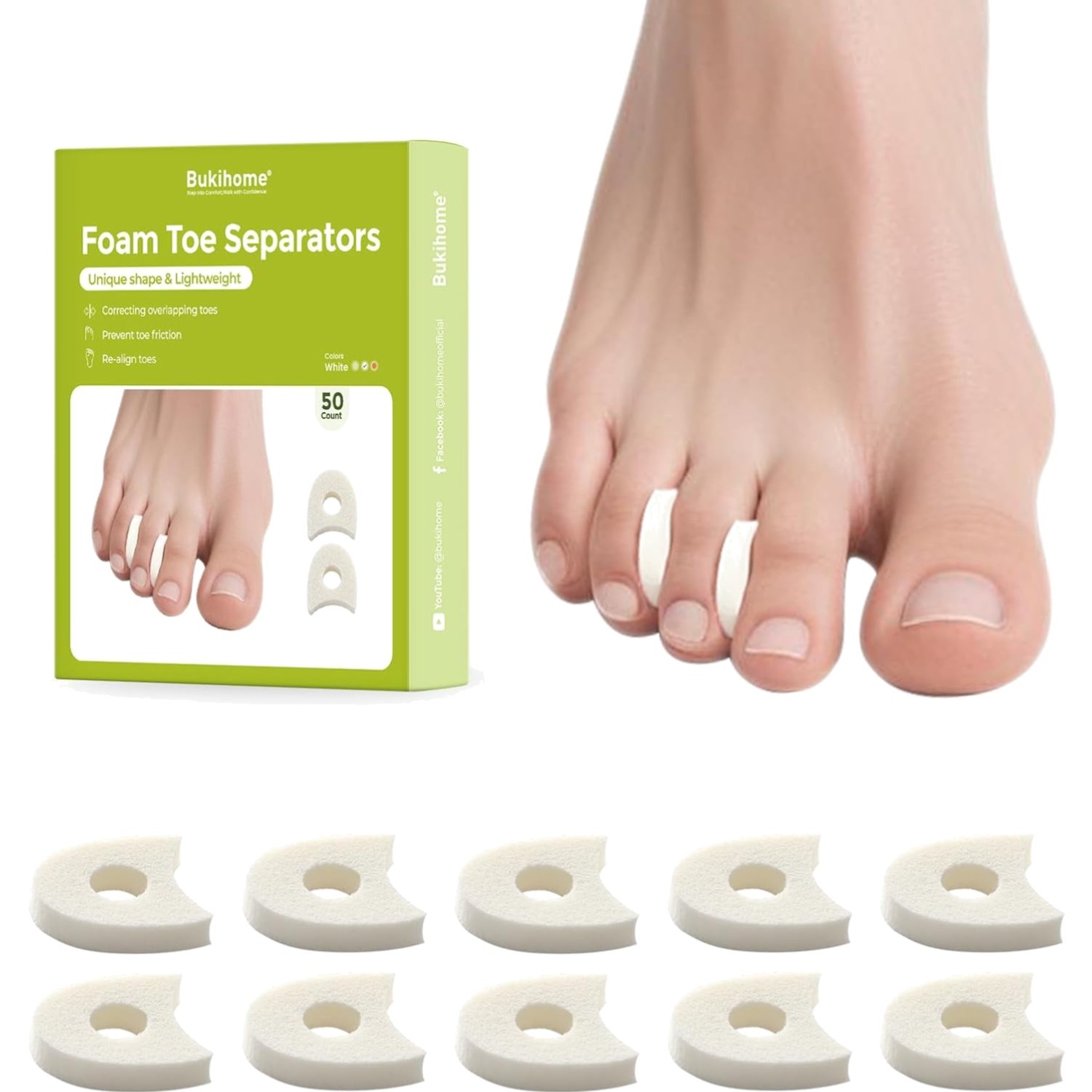 50 Pack Foam Toe Separators – Correct Overlapping Toes and Reduce Friction – …