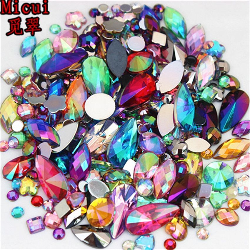 Mixed Shape Acrylic Bead 300pcs Non Hotfix Flatback Gem Beads 3D Nail Art Stones