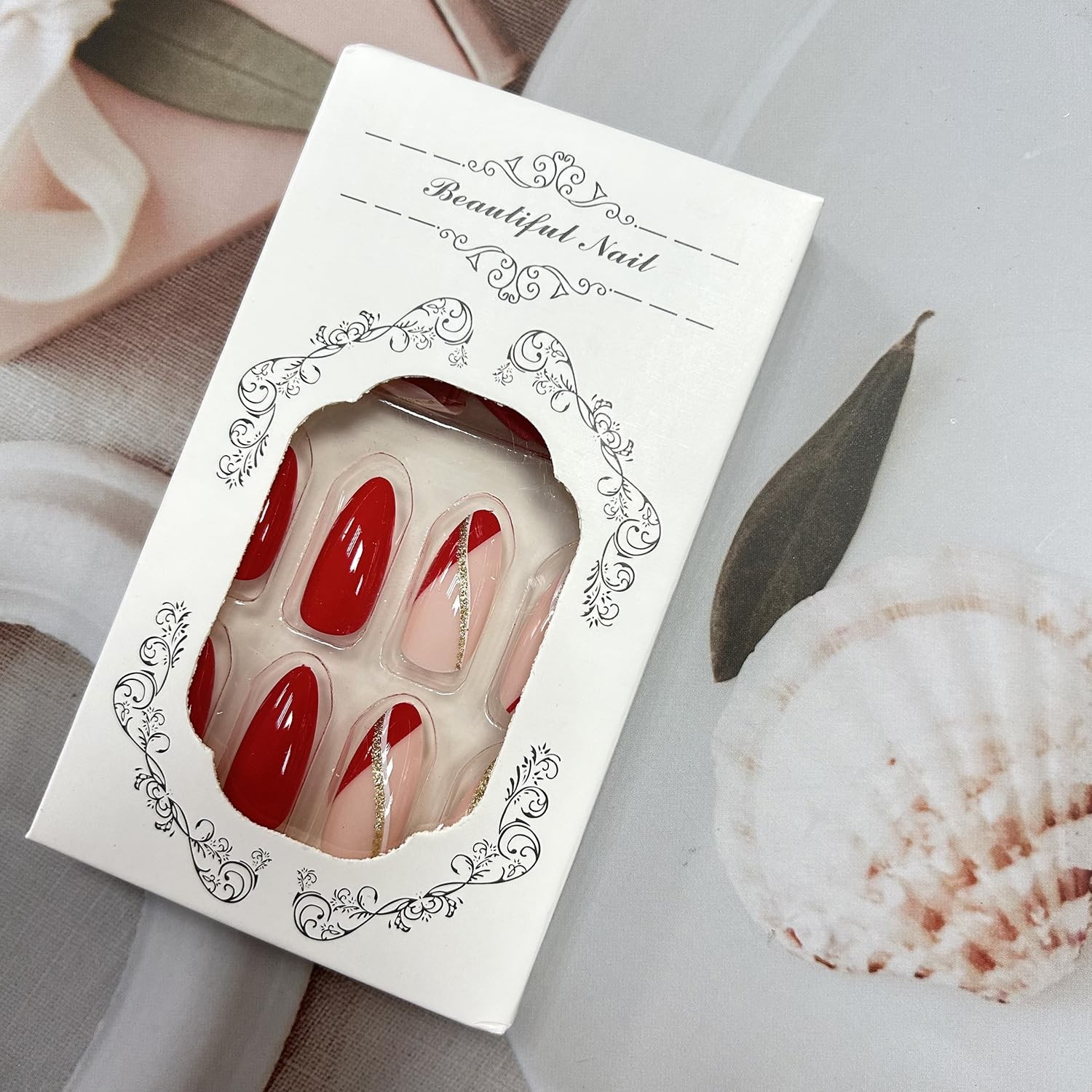 Press on Nails Medium Almond Shaped False Nails Artificial Acrylic Nails Gold…