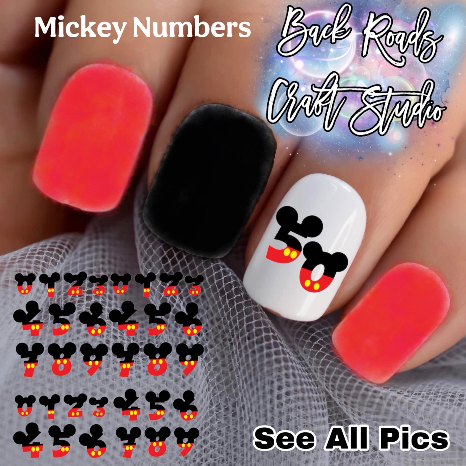Mickey Mouse Numbers Waterslide Nail Decals Set Of 50 Instructions & Bonus