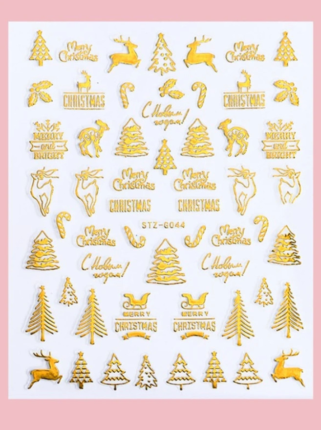 3D Christmas Nail Art Stickers Winter Gold Snowflakes Decals Self-adhesive NH21
